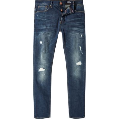 Dark blue wash ripped Sid skinny jeans